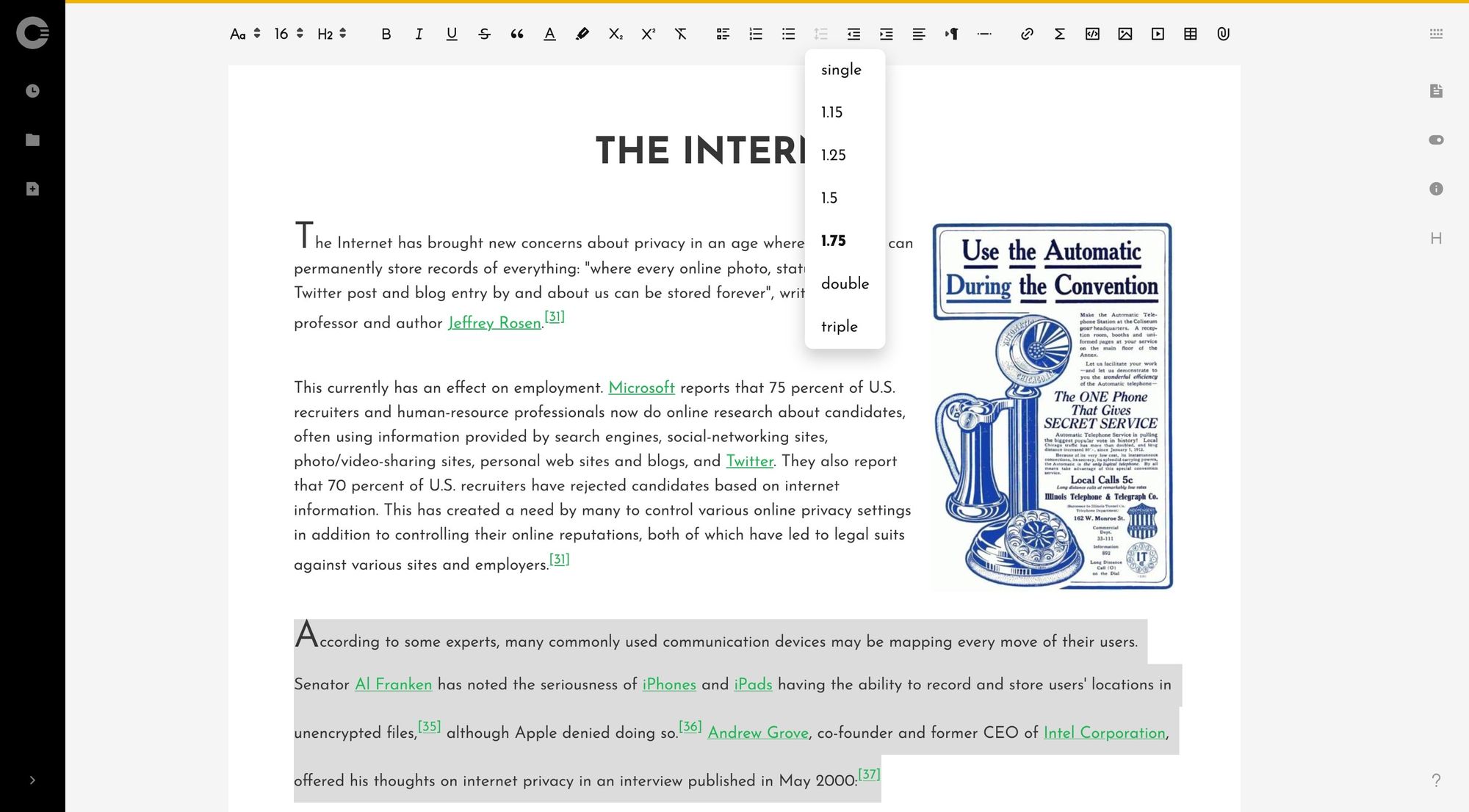 Cryptee Docs – Line Spacing