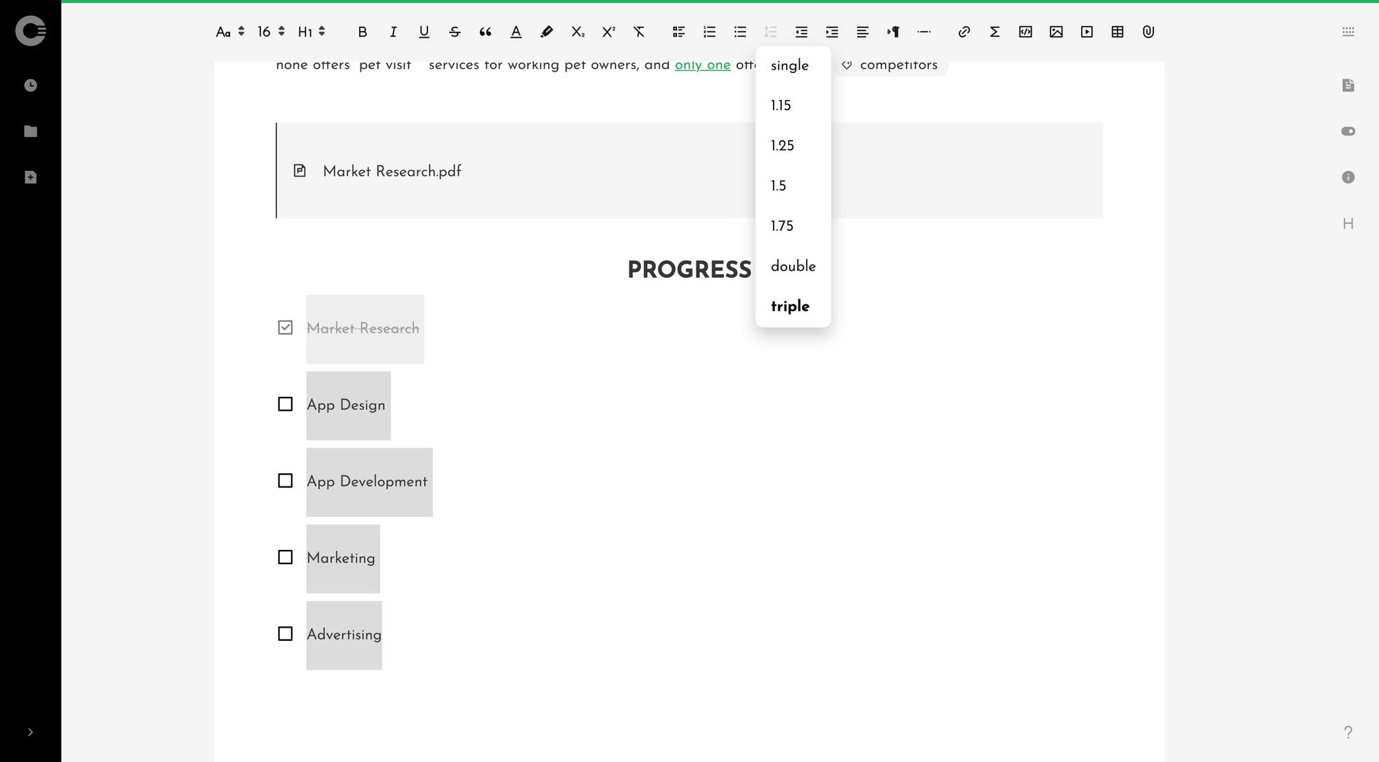 Cryptee Docs – Line Spacing – List